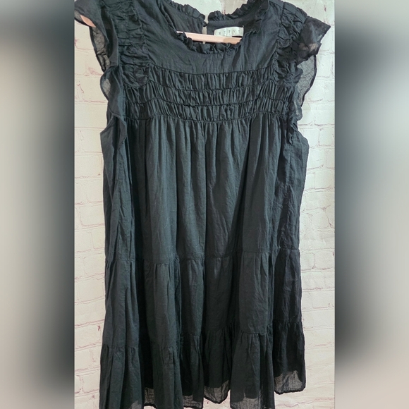 HYFVE Womens Black Mini Tiered Dress with Ruffle Sleeves Sz Large - Picture 2 of 6